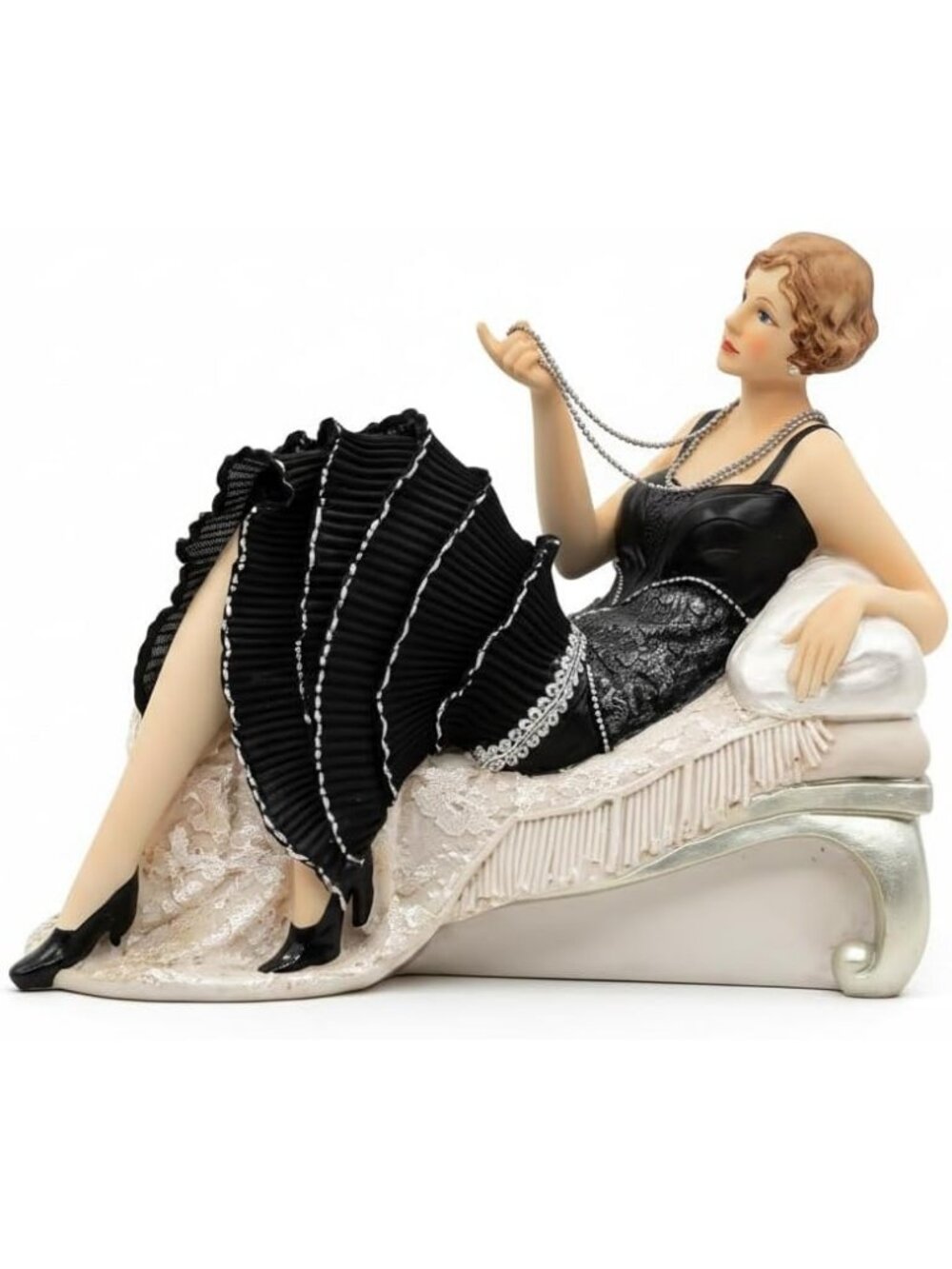 Black Silver Comfy Hour 11 Inch Victorian Lady Figurine Art Flapper Statue Decor